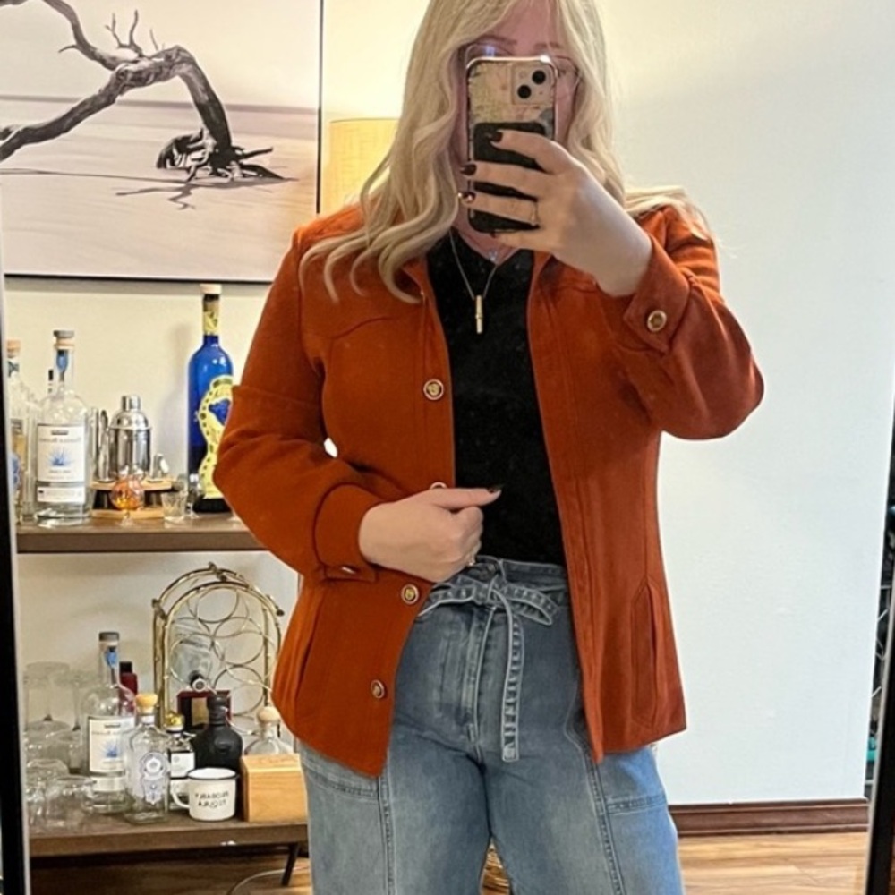 Butte Knit 70s true vintage blazer Orange jacket Women Sz M L polyester knit